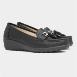 Cushion Walk Molly Womens Black Wedge Loafer -Canvas Comfort 128135 2 L06.20230804000214