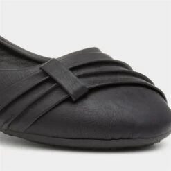 Lilley Gina Womens Black Front Pleated Ballerina -Canvas Comfort 13061 2 L05.20230105000223