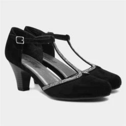 Lilley Vivien Womens Black T-Bar Court Shoe -Canvas Comfort 140007 2 L06.20230126000504