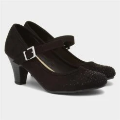 Lilley Womens Black Stud Court Shoe -Canvas Comfort 14050 2 L06.20220421000318