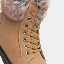 Lilley Womens Tan Lace Up Boot With Faux Fur -Canvas Comfort 180002 2 L05.20220928000620