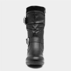 Lilley Womens Black Heeled Calf Boot With Buckles