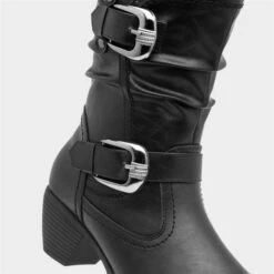 Lilley Womens Black Heeled Calf Boot With Buckles -Canvas Comfort 181027 2 L05.20221012000243