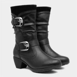 Lilley Womens Black Heeled Calf Boot With Buckles -Canvas Comfort 181027 2 L06.20221012000243