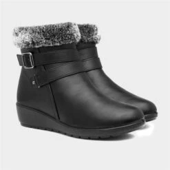 Softlites Julia Womens Black Fur Collar Ankle Boot -Canvas Comfort 185083 2 L06.20230126000525