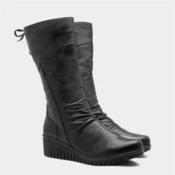 Lotus Dara Womens Black Leather Wedged Calf Boot -Canvas Comfort 185094 2 L06.20230110000033