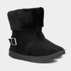 Lilley Womens Faux Fur Black Pull On Ankle Boot -Canvas Comfort 186037 2 L06.20220929000602