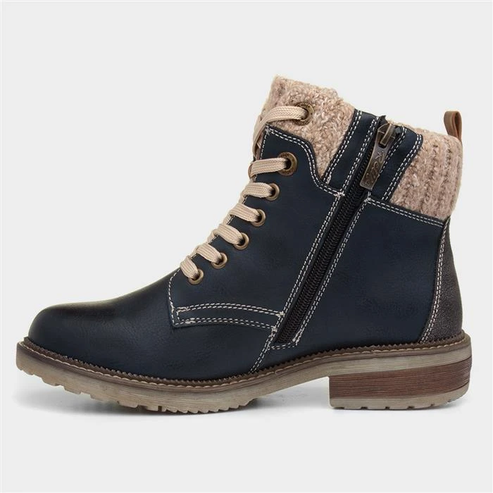 Relife Diane Womens Navy Lace Up Ankle Boot 4 Relife Diane Womens Navy Lace Up Ankle Boot - Image 2