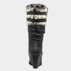 Lilley Womens Black High Leg Wedge Boot -Canvas Comfort 188041 2 L04.20220919000334