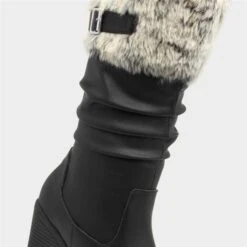 Lilley Womens Black High Leg Wedge Boot -Canvas Comfort 188041 2 L05.20220919000334