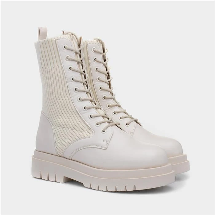 Truffle Britney Womens Cream Lace Up Boot 7 Truffle Britney Womens Cream Lace Up Boot - Image 5